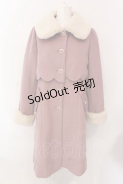 画像1: axes femme POETIQUE / ファー襟スカラップコート M ピンク O-25-02-28-057-AX-CO-OW-OS