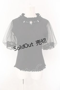 画像1: axes femme / ビジュー付チュール袖トップス F クロ O-25-02-28-066-AX-TO-OW-OS