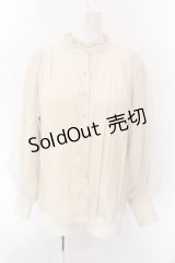 axes femme / 袖チュールブラウス M キナリ O-25-02-28-067-AX-BL-OW-OS