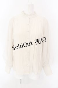 axes femme / 袖チュールブラウス M キナリ O-25-02-28-067-AX-BL-OW-OS