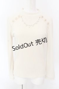 axes femme / パール付きリブニット M キナリ O-25-02-28-069-AX-TO-OW-OS