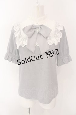 画像1: axes femme / リボンブローチ付リブプルオーバー F ブルーグレー O-25-02-28-074-AX-TO-OW-OS