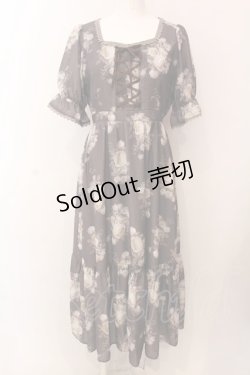 画像1: axes femme / ミルフィーユローズ柄ワンピース M ブラウン O-25-02-28-088-AX-OP-OW-OS