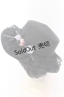 画像1: axes femme / 巻き薔薇レース雑材カンカン帽 57ｃｍ クロ O-25-02-28-107-AX-AC-OW-OS