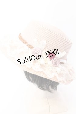 画像1: axes femme / 巻き薔薇レース雑材カンカン帽 57ｃｍ ピンク O-25-02-28-109-AX-AC-OW-OS