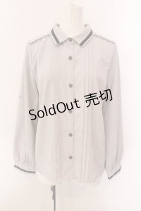 axes femme / ライン使いタイ付ブラウス【タイ欠品】 L グレー O-25-02-28-020-AX-BL-IG-OS