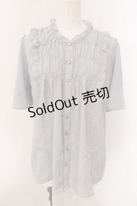 axes femme / ギャザーデザインフレア袖ブラウス L ブルー O-25-02-28-021-AX-BL-IG-OS