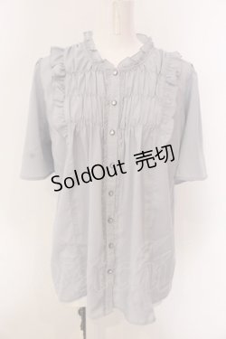 画像1: axes femme / ギャザーデザインフレア袖ブラウス L ブルー O-25-02-28-021-AX-BL-IG-OS