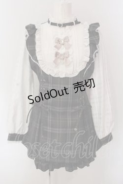 画像1: NOEMIE / さきまるちゃんコラボ!ハートチョーカーシアーチェックWスピンドルセットアップ  クロ×シロ O-25-03-06-001-LO-OP-IG-OS