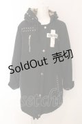 HELL CAT PUNKS / アイレットレースアップモッズコート  ブラック×裏地レッド O-25-03-06-027-PU-CO-IG-ZT-C015