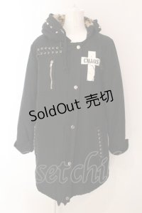 HELL CAT PUNKS / アイレットレースアップモッズコート  ブラック×裏地レッド O-25-03-06-027-PU-CO-IG-ZT-C015