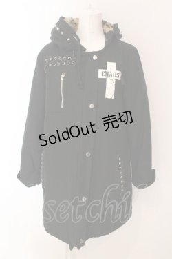 画像1: HELL CAT PUNKS / アイレットレースアップモッズコート  ブラック×裏地レッド O-25-03-06-027-PU-CO-IG-ZT-C015