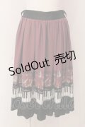 axes femme POETIQUE / ベルト付猫とピアノ柄スカート（ベルト欠品） M ワイン O-25-03-08-072-AX-SK-OW-OS