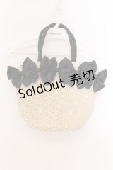 axes femme POETIQUE / リボン雑材風バッグ  ナチュラル×クロ O-25-03-08-082-AX-BG-OW-OS