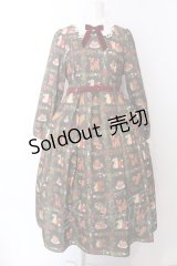 axes femme kawaii / 森のケーキ屋さん柄ワンピース M グリーン O-25-03-12-032-AX-OP-IG-OS