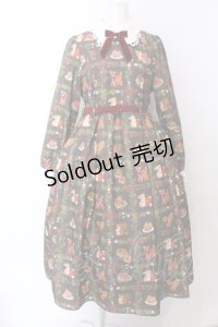 axes femme kawaii / 森のケーキ屋さん柄ワンピース M グリーン O-25-03-12-032-AX-OP-IG-OS