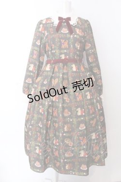 画像1: axes femme kawaii / 森のケーキ屋さん柄ワンピース M グリーン O-25-03-12-032-AX-OP-IG-OS
