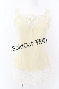 axes femme / 花柄チュールレース使いタンク M イエロー O-25-03-12-046-AX-TO-IG-OS