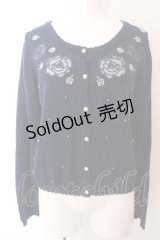 axes femme / ローズ透かしカーディガン M ネイビー O-25-03-12-049-AX-TO-IG-OS