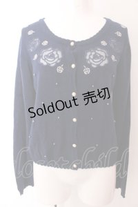 axes femme / ローズ透かしカーディガン M ネイビー O-25-03-12-049-AX-TO-IG-OS