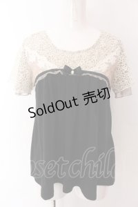 axes femme / ローズレーススリーブAラインTシャツ M クロ O-25-03-12-050-AX-TO-IG-OS