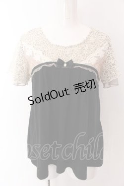 画像1: axes femme / ローズレーススリーブAラインTシャツ M クロ O-25-03-12-050-AX-TO-IG-OS