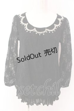 画像1: axes femme / ビジュー襟総レースプルオーバー M クロ O-25-03-12-051-AX-TO-IG-OS