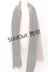 axes femme / 切り替え大判マフラー 200×50cm ブラウン O-25-03-12-053-AX-ZA-IG-OS
