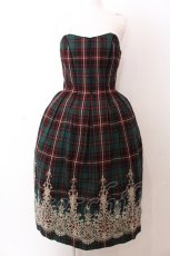 画像1: Jane Marple / ウールタータンヴィクトリアンエンブロイダリーのビスチェドレス M グリーン O-25-03-12-009-JM-OP-OW-ZT005 (1)