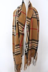 NieR Clothing / パッチ付き大判ストールマフラー【ブラウンチェック】  ベージュ O-25-03-13-1010-PU-ZA-IG-ZT-K016