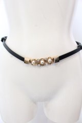 axes femme / お花パール牛革細ベルト  クロ O-25-03-13-1017-AX-ZA-OW-ZT-K016