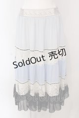 axes femme / 配色ティアードミディ丈スカート M サックス O-25-03-17-034-AX-SK-IG-OS
