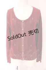 axes femme / パール使いウール混カーディガン M ワイン O-25-03-17-040-AX-TO-IG-OS