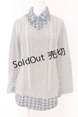 axes femme / チェックレイヤードニットプルオーバー M グレー×ネイビー O-25-03-17-041-AX-TO-IG-OS