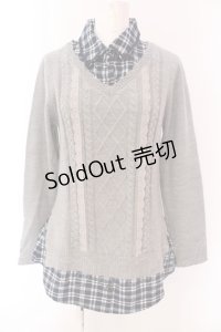 axes femme / チェックレイヤードニットプルオーバー M グレー×ネイビー O-25-03-17-041-AX-TO-IG-OS