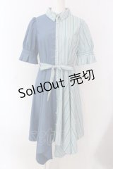 axes femme / ストライプ切替ワンピース  サックス O-25-03-17-045-AX-OP-IG-OS
