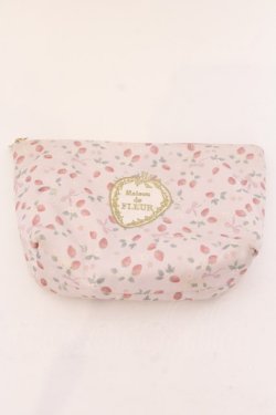 画像1: Maison de FLEUR / イチゴアップリケベーシックポーチ  ピンク O-25-03-17-089-LO-ZA-IG-OS