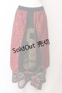 Qutie Frash / 和柄ワイドパンツ  レッド O-25-03-17-008-QU-PA-IG-OS