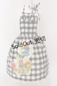 Emily Temple cute / ギンガムチェックデコパージュエプロン風ワンピース  クロ O-25-03-20-1037-ET-OP-OW-OS