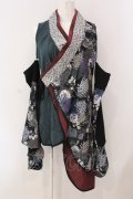 Qutie Frash / 袖セパレート着物カーデ  ブラック×グリーン×ワイン O-25-03-20-1015-QU-TO-IG-ZY