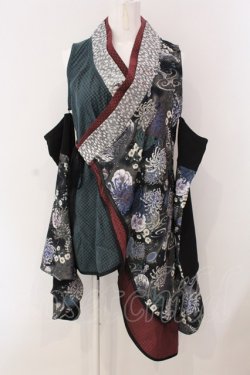 画像1: Qutie Frash / 袖セパレート着物カーデ  ブラック×グリーン×ワイン O-25-03-20-1015-QU-TO-IG-ZY