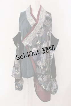 画像1: Qutie Frash / 袖セパレート着物カーデ  ブラック×グリーン×ワイン O-25-03-20-1015-QU-TO-IG-ZY