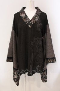 Qutie Frash / 着物カットソー  ブラウン O-25-03-20-1016-QU-TO-OW-ZY