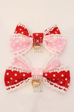 画像3: Angelic Pretty / Lovely Dot配色リボンコーム  ピンク×アカ O-25-03-20-024-AP-AC-OW-OS