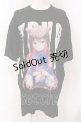 TRAVAS TOKYO / × らんぐ コラボプリントTシャツ F ブラック O-25-03-22-011-PU-TS-IG-OS