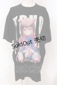 TRAVAS TOKYO / × らんぐ コラボプリントTシャツ F ブラック O-25-03-22-011-PU-TS-IG-OS