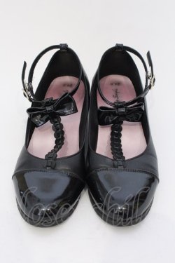 画像2: Shirley Temple / ハシゴリボンTストラップシューズ 24cm クロ 先端ラメ O-25-03-24-060-ET-SH-IG-OS