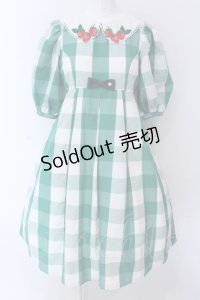 Shirley Temple / 刺繍ギンガムワンピース  グリーン×シロ O-25-03-25-023-ET-OP-IG-OS