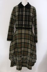 画像1: Jane Marple / Tartan check velvet trimming dress ドレス M グリーン O-25-03-26-1006-JM-OP-IG-ZT114 (1)