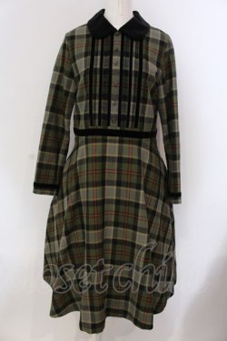 画像1: Jane Marple / Tartan check velvet trimming dress ドレス M グリーン O-25-03-26-1006-JM-OP-IG-ZT114